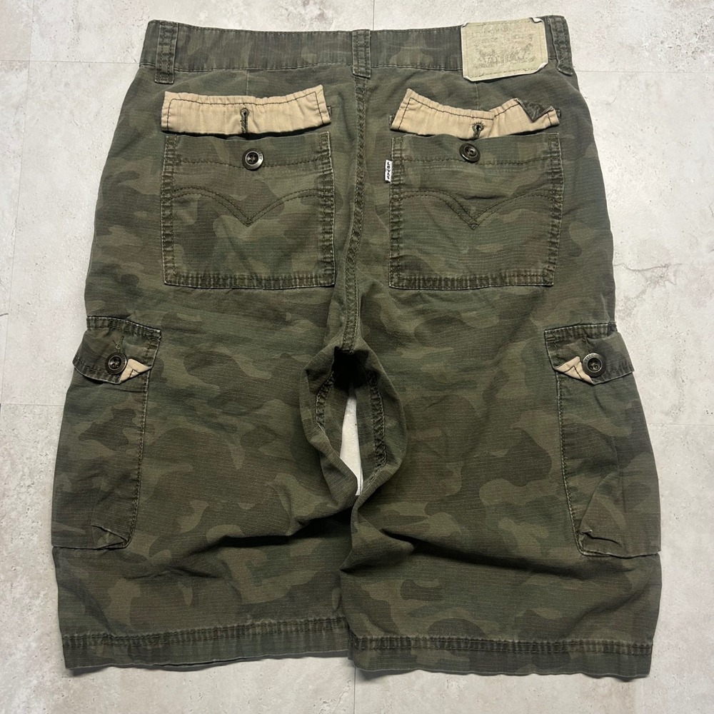 Levi's Cargo Shorts Green Camouflage Mens Size 29 Ripstop Utility Summer 0950